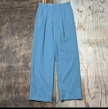 VINTAGE 와이드 슬랙스 컬러 2턱 블루 일본제 노옴코어