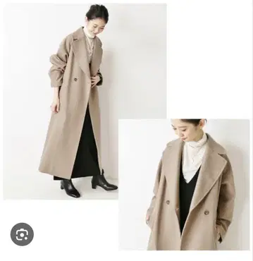 베이지 볼륨 슬리브 롱 코트