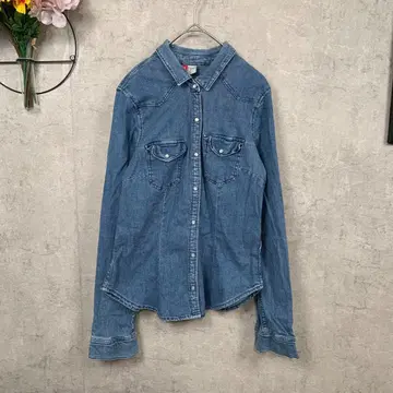 [ 새상품급 ] 디바이데드 셔츠 긴팔 데님지 M 블루 무지 여성용
