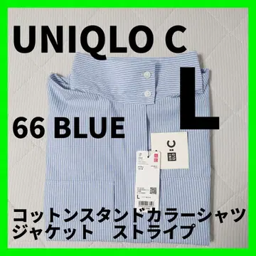 유니클로C 코튼 스탠드 카라 셔츠 자켓 스트라이프 블루 L 3