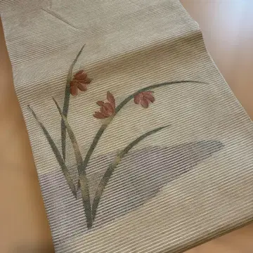 여성용 기모노 오비 꽃무늬 자수 베이지 계열