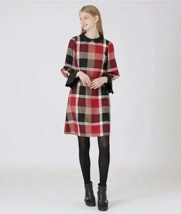 블루 라벨 미인백화 울 비에라 체크 원피스 36 S