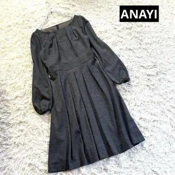 ANAYI 울 100% 프론트 턱 스커트 원피스 그레이 긴팔 38