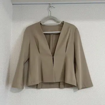 베이지 노카라 자켓 스커트 팬츠 세트