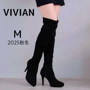 미사용급 비비안 스틸레토 스트레치 니하이 하이힐 23