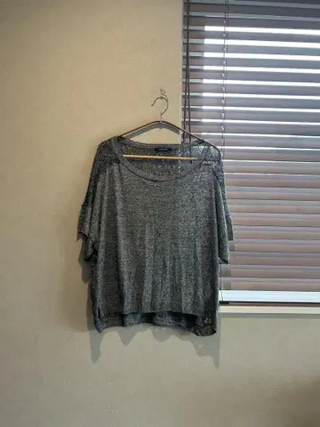 pas de calais 그레이 반팔 니트 레이스 편직 상의