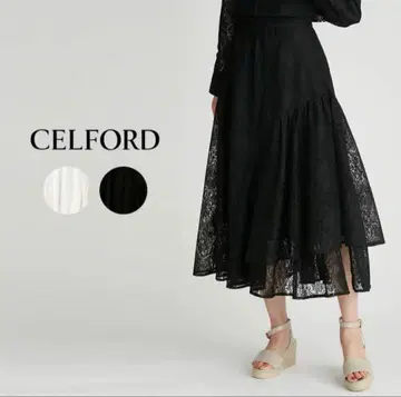CELFORD 미러 레이스 비대칭 개더 스커트