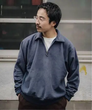 a.presse 빈티지 하프 집 스웨트셔츠