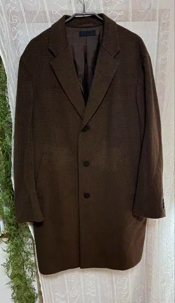 유니클로 캐시미어 혼방 울 코트 브라운 체크 XL