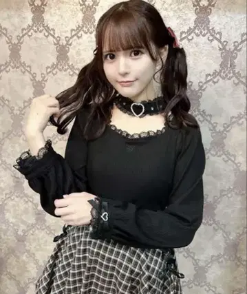 ROJITA 하트 버클 초커 골지 상의 블랙