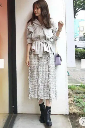 머큐리 듀오 트위드 프린지 타이트 롱 스커트 S