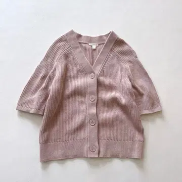 COS 코튼 니트 반팔 가디건 V넥 코스 핑크