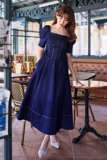herlipto Eze Puff-Sleeve Denim Dress