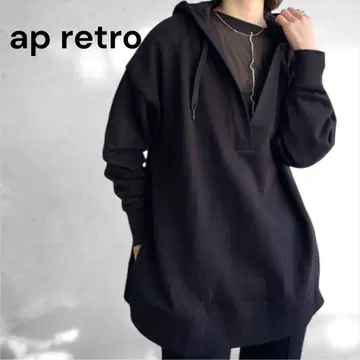 ap 레트로 후드티 USA 코튼 스키퍼 풀오버 후드티 블랙 F