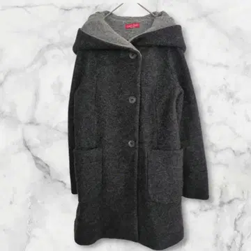 [] 울 60% 후드 부착 더플 코트 다크 그레이 F
