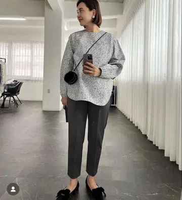 ohga 자카드 블라우스 네이비