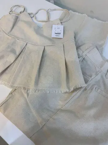 ISOOK 새상품 린넨 혼방 프린지 부착 셋업