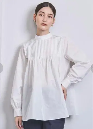 UNITED ARROWS P 타프타 프릴 하이넥 블라우스 36