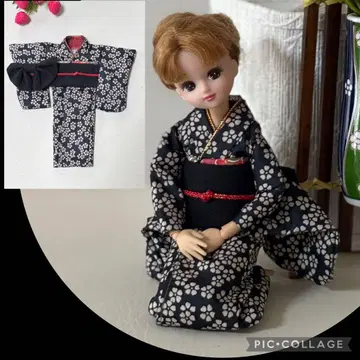 재판매했습니다 핸드메이드 인형 의류 기모노 (블랙) 리카짱 좋아하시는 분