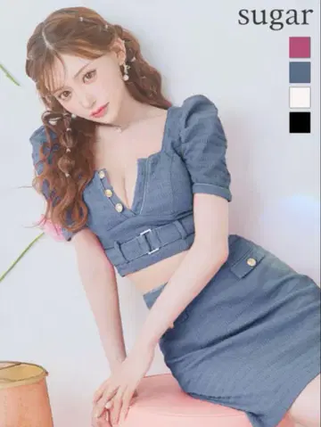 sugar 데님 블루 퍼프 슬리브 셋업