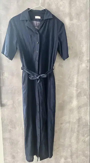 네이비 셔츠 원피스 반팔 허리 리본