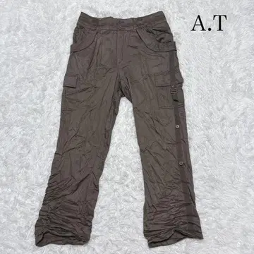 아츠로 우타야마 A.T 캐주얼 팬츠 카고풍 카키 사이드 버튼 42