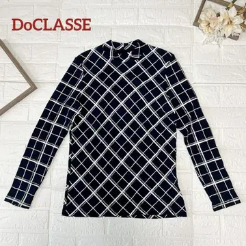 DoCLASSE 네이비 체크 무늬 긴팔 상의 L 스탠드 카라