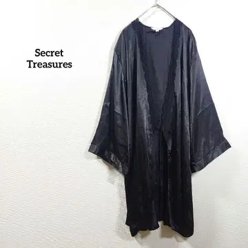Secret Treasures 가운 블랙 새틴 롱 가운 얇은 소재 블랙