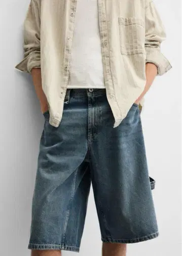 ZARA 자라 배기핏 데님 카펜터 버뮤다 팬츠 EU38