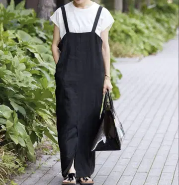 IENA 린넨 혼방 I 라인 오버롤 스커트 블랙 36