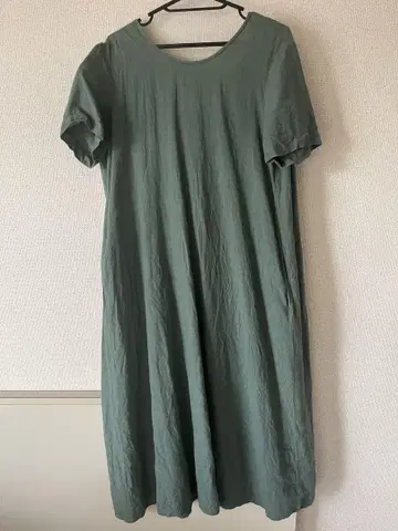 반팔 A라인 원피스 그린 린넨 100%