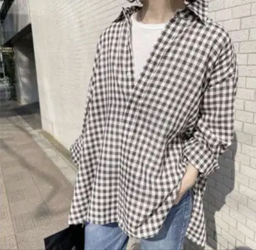 스픽 앤 스팬 깅엄 체크 빅 셔츠 블라우스 여성용