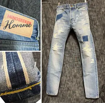 MINDSEEKER HOMME 셀비지 핸드 페인트 데미지 데님 M