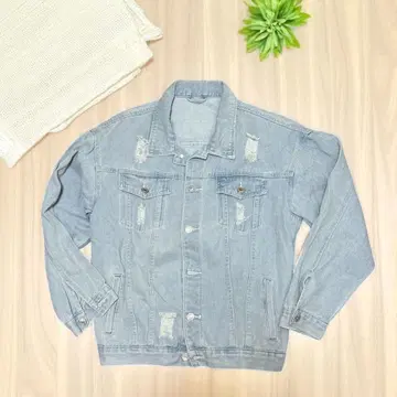 미사용 라이트 블루 데미지 데님 자켓 L