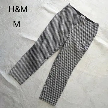 H&M 깅엄 체크 이지 팬츠 크롭 레이온 코튼 M