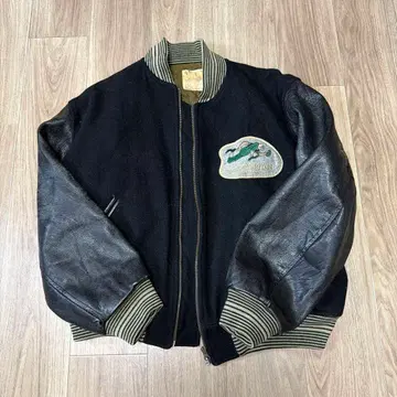 빈티지 SCOOPMAN 가죽 슬리브 울 자켓