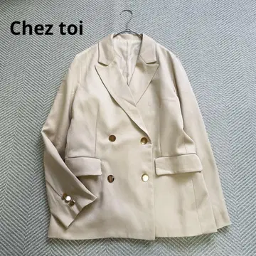 컨디션 최상 Chez toi 더블 테일러드 자켓 골드 버튼 베이지 프리