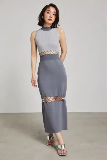 rienda 메쉬 콤비 바이컬러 Knit 원피스