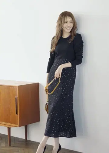새상품 택 노스탤지어 미카 씨 콜라보 도킹 도트 원피스 M
