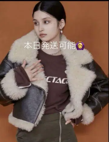 MURUA 빈티지 라이크 숏 페이크 무스탕 자켓 브라운