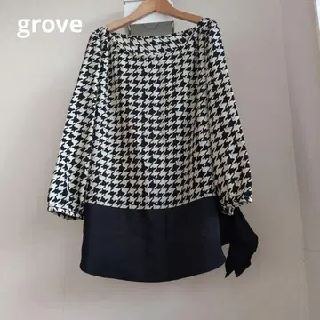 grove 하운드투스 패턴 토끼 패턴 7부 소매 셔츠 블라우스 가을