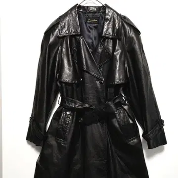 천연 가죽 소가죽 카우 레더 트렌치코트 더블 버튼 에포렛 포함