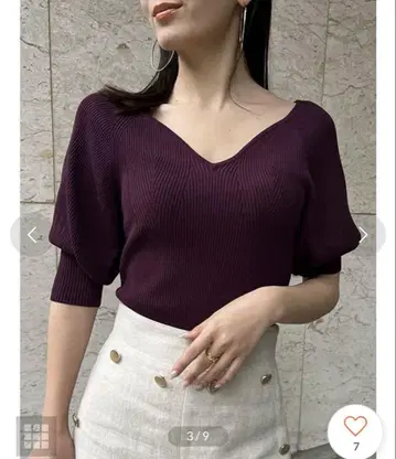 아뉴앙스 하트넥 리브 니트 풀오버