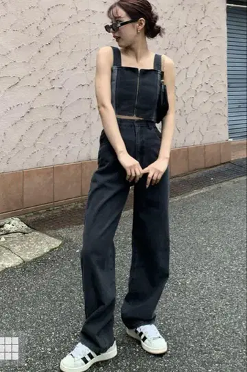 GRL 바이컬러 뷔스티에 와이드 팬츠 셋업