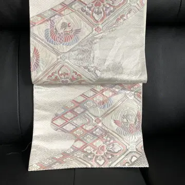학꽃 자수 후쿠로 오비 실버 계열 오비