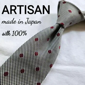 새상품급 ARTISAN 실크 100% 그레이 폴카 도트 넥타이 일본제