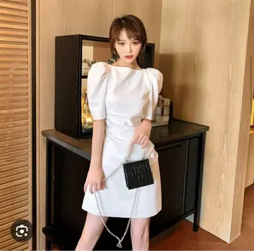 화이트 파워 숄더 미니 원피스 드레스 촬영용