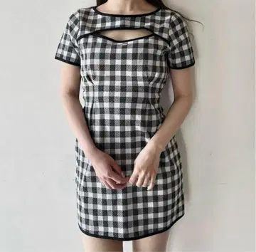 NOMAE 리본 미니 원피스 체크 무늬