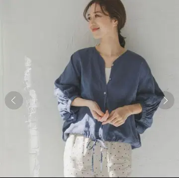 URBAN RESEARCH DOORS 린넨 드로스트 돌먼 블라우스 파랑