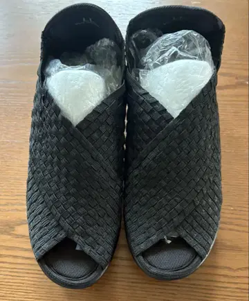 블랙 뜨개질 디자인 웨지힐 샌들